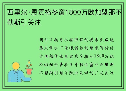 西里尔·恩贡格冬窗1800万欧加盟那不勒斯引关注