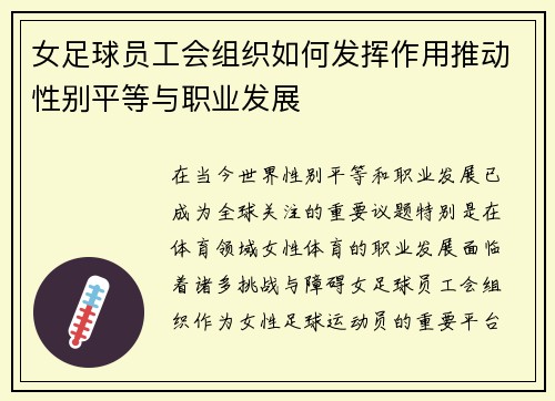女足球员工会组织如何发挥作用推动性别平等与职业发展